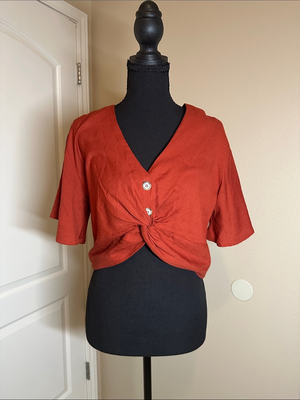 Timing Rust-Red Twist Front Crop Top